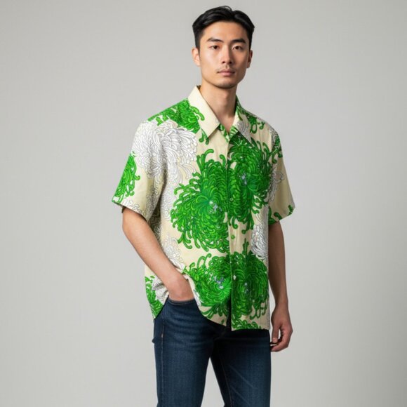 Vintage Malihini Hawaii for Liberty House Green Floral Print Shirt Size L - Picture 1 of 6